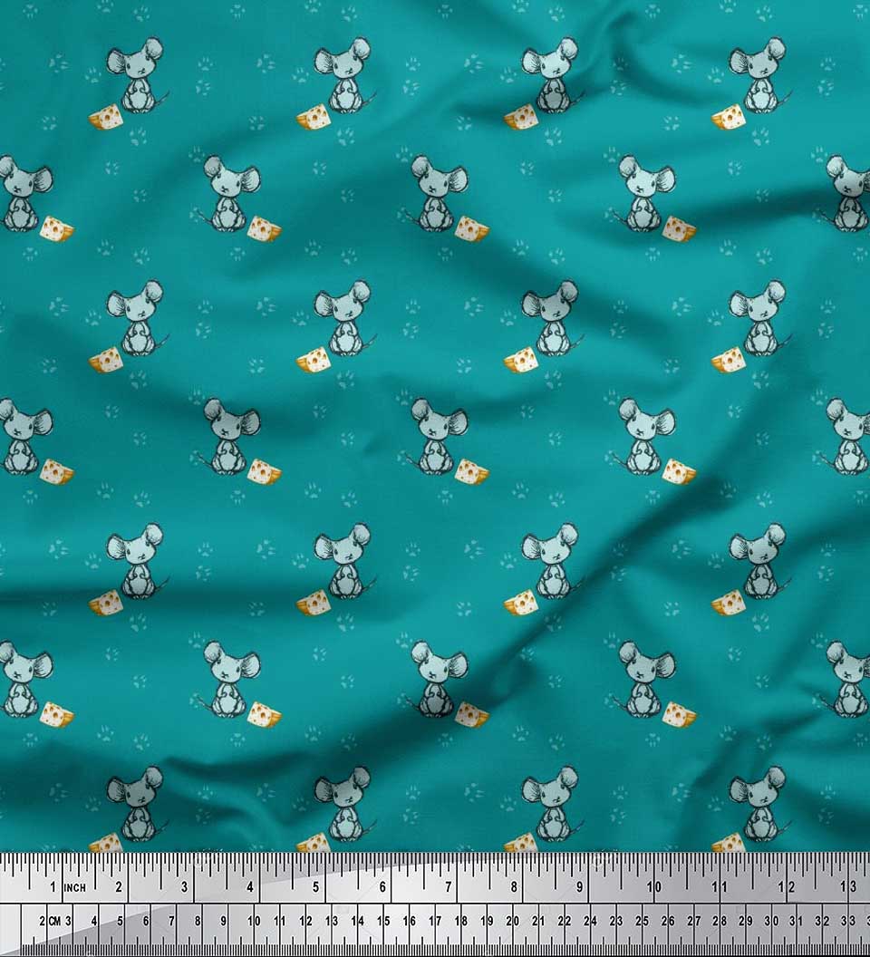 

Тканина Soimoi Japan Crepe Satin Footprint, Cheese & Rat Kids Print Тканина на метр 42 дюйма 42 Inch Wide - Poly Crepe зелений
