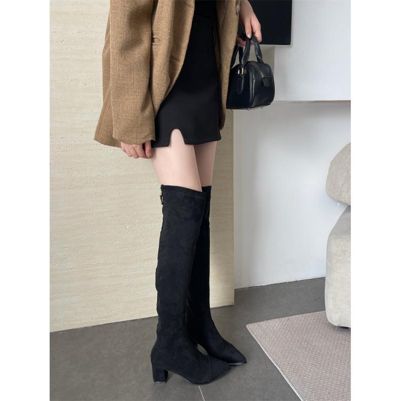 

2025 Сяосянфэн острый носок толстый каблук ботфорты до колена женские теплые острый носок высокий каблук тонкие сапоги женские 40 бордовый