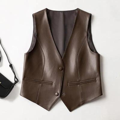 Leather Vest Women's Autumn and Winter New Style Short Fashion Sleeveless Waistcoat