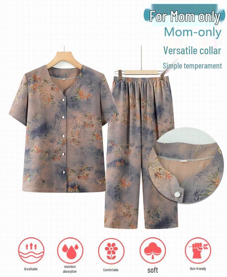 Elderly Women's Round-Neck Short-Sleeve Two-Piece Summer Set