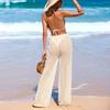Pantalones de Ganchillo de Punto para Mujer, Cintura con Cordón Pierna Ancha Cubre Traje de Baño