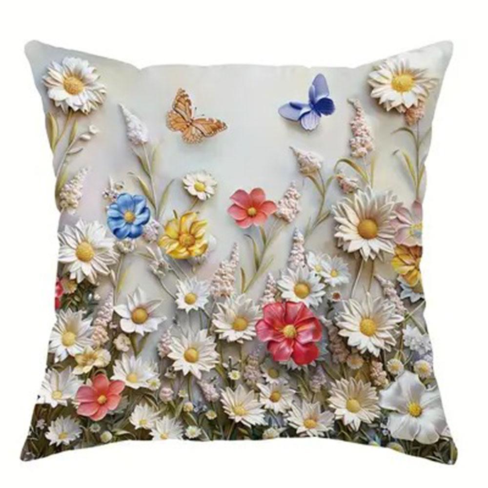 Bunte Blumen 3D-Druck Nordische Heimdeko Kissenbezug Schlafzimmer Wohnzimmer Sofa Dekoration Polyester Kissenbezug mit Reißverschluss