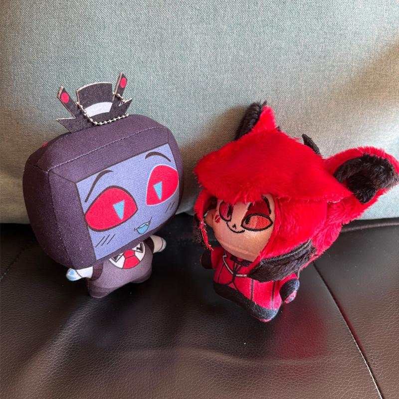 15cm Alastor 3V Vox Plush Toys Bag Keychain Funny Anime Animation Hazbin Hotel Character Figure Plushie Keys Chain Pendant Doll