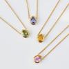 925 Sterling Silver Zircon Gold Plated Gem Stone Joyas Fashion Pendant Jewelry Birthstone Necklace for Women