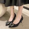 Spring/Summer New Pointed Shallow Mouth Cloth Top Single Shoes Thin High Heels Banquet Dress Versatile Women's Shoes
