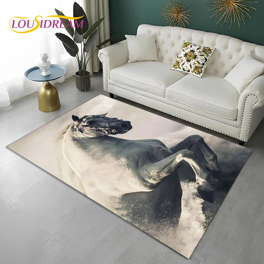 3D Pentium Gallant Horse Steed Animal Carpet Rug for Home Living Room Bedroom Sofa Doormat Decor,kid Area Rug Non-slip Floor Mat