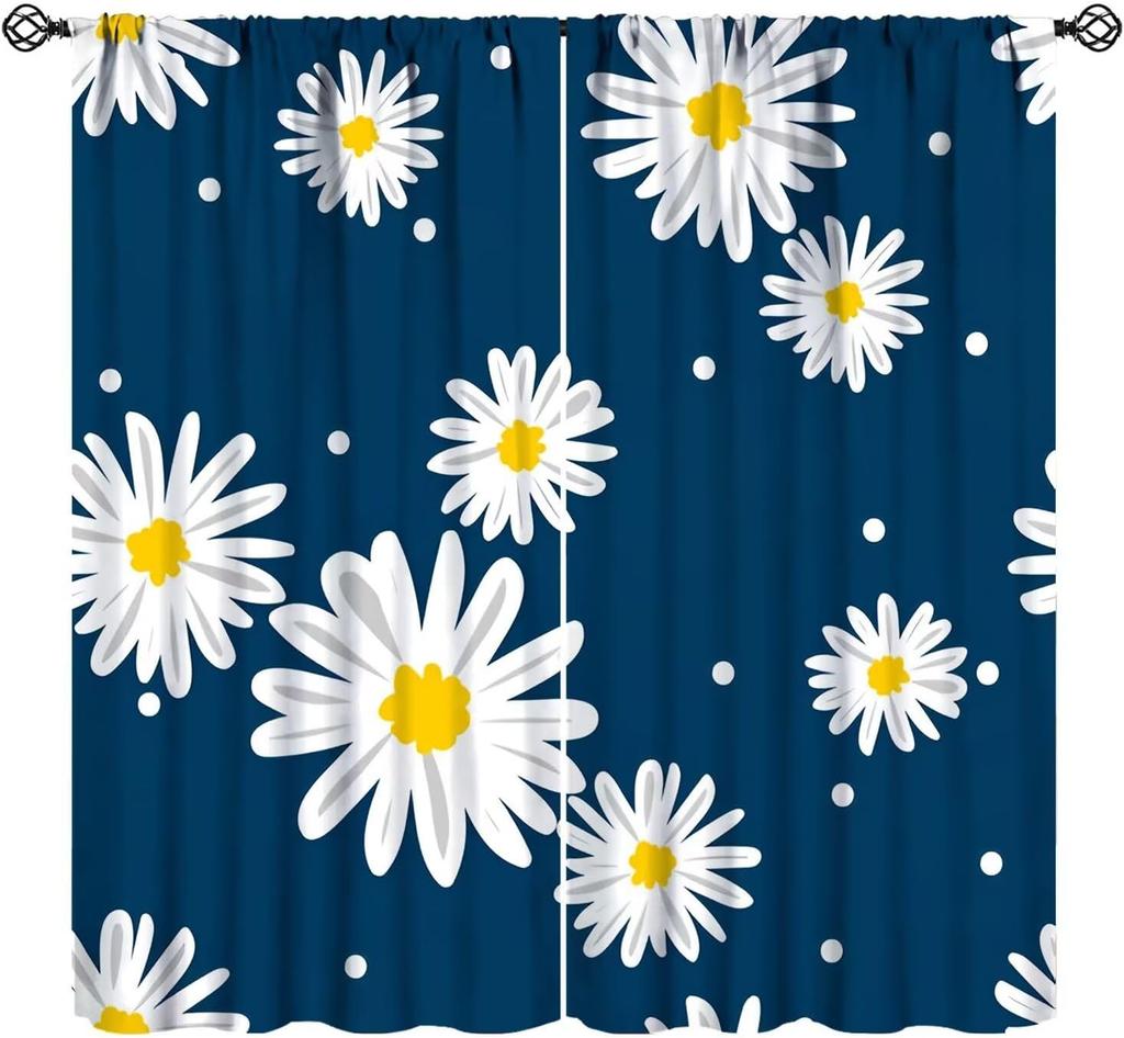 Pink Orange Flower Curtains Girls Bedroom Retro Hippie Groovy Daisy Floral Print Window Treatments Kids Curtain Polyester Ideal For