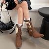 Fashion Vintage Ethnic Style Embroidery Woman Ankle Boots Shoes Ladies Elegant Thick Heel Western Cowboy Botas