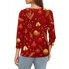 Women's Fashion Casual 3/4 Christmas Print Color Shirt Women's Round Neck Tops