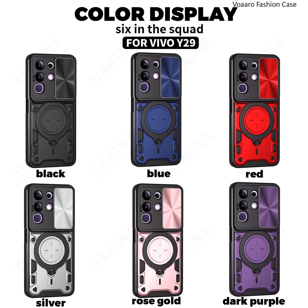 Slide Lens Armor Funda for Vivo Y29 4G Global Case for Vivo T4X 5G India Y300t China Case Magnetic Ring Kickstand Holder Cover