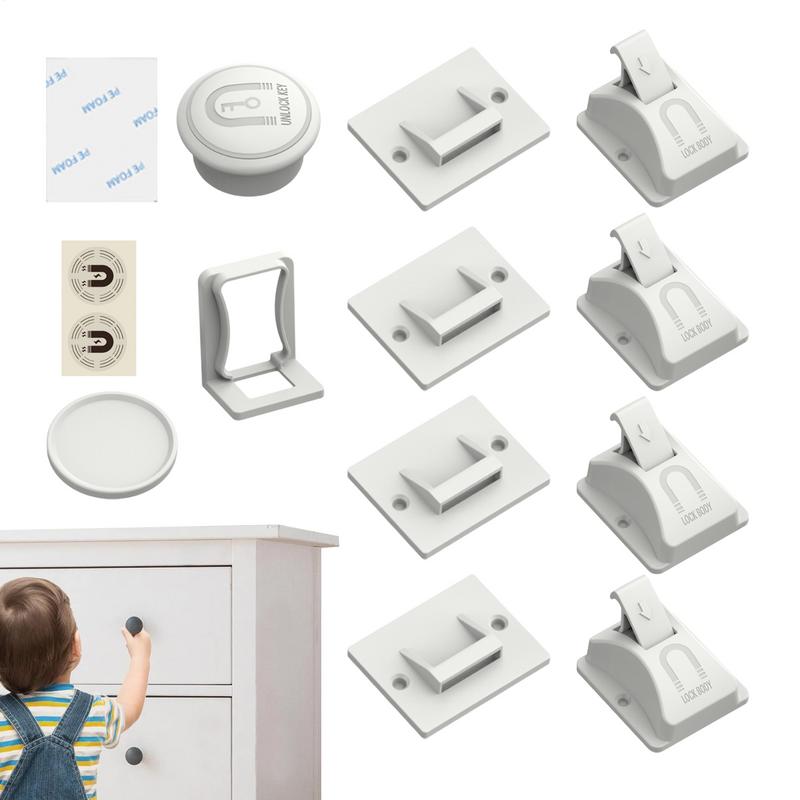 Magnetic Cabinet Locks Invisible Drawer Lock Child Safety Cabinet Locks Baby Proofing Drawer Locks for Kitchen Cupboard Cabinet