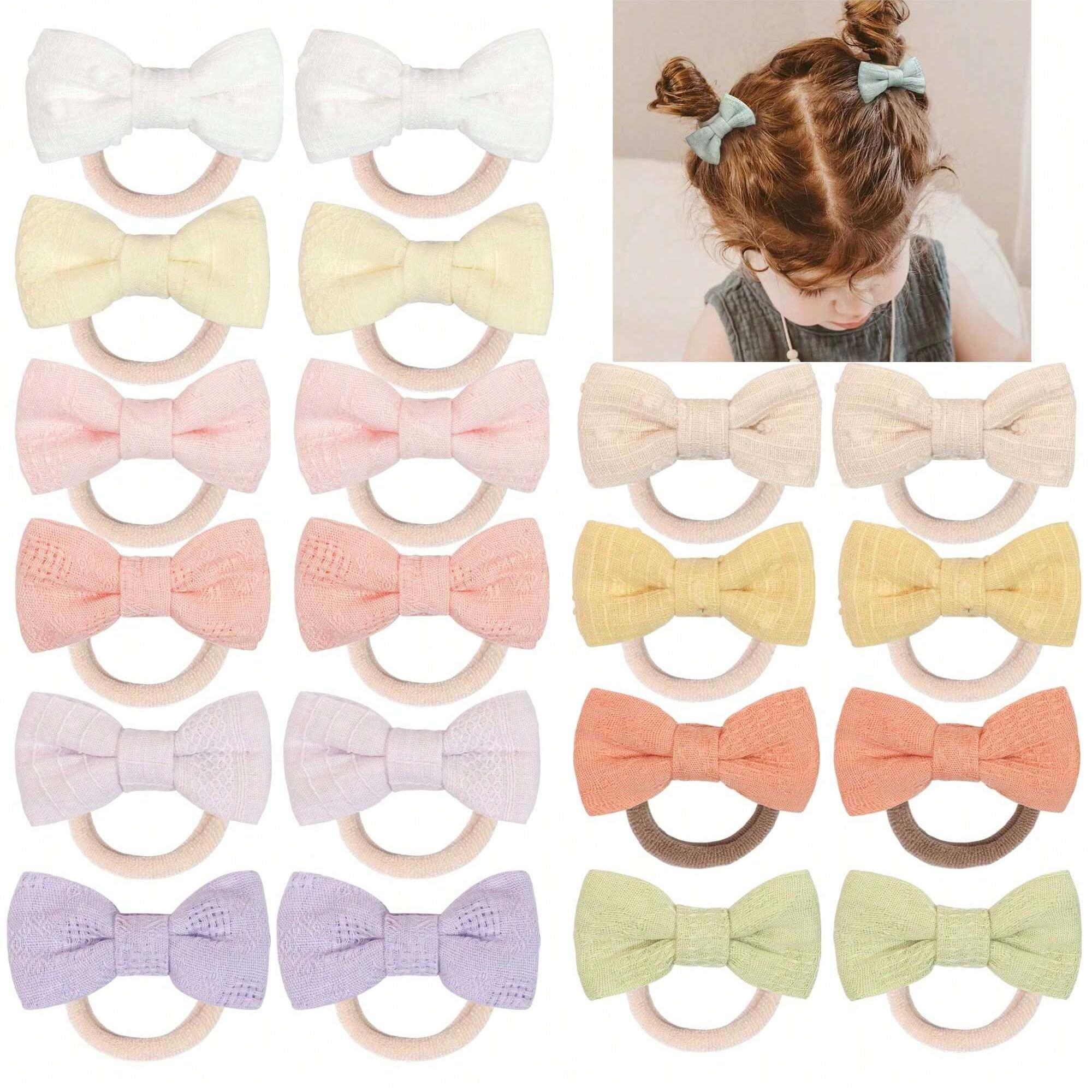 

20 шт. 2 Детские бантики для волос, Резинки для волос для маленьких девочек, Мягкие эластичные нейлоновые повязки на голову, Аксессуары для волос для детей