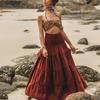 Jupe Longue Maxi Élastique à la Taille pour Femme Coupe Ample Jupe Trapèze Style Bohème Vintage Couleur Unie Jupe Longue à Volants