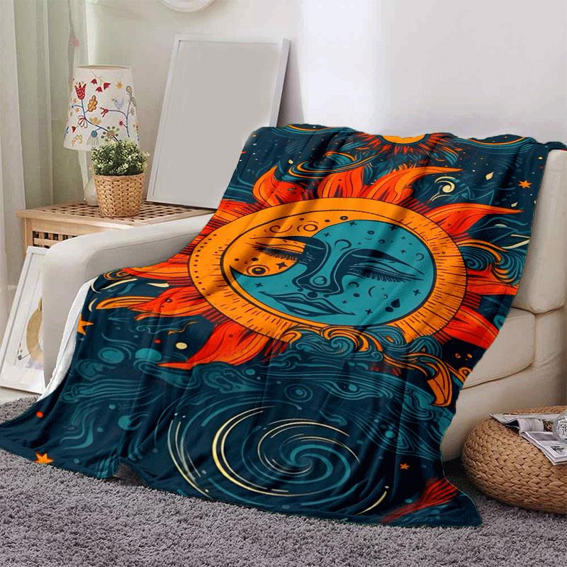 1pc Sun Printing Lightweight Flannel Blanket, Comfortable and Warm Blanket, for Camping Sofa Bed and Couch Office, Suitable for Gift Blankets