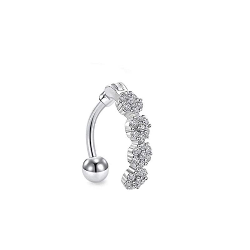 Upside Down Peach Heart Teardrop Zircon Belly Button Ring, 316 Stainless Steel Navel Jewelry