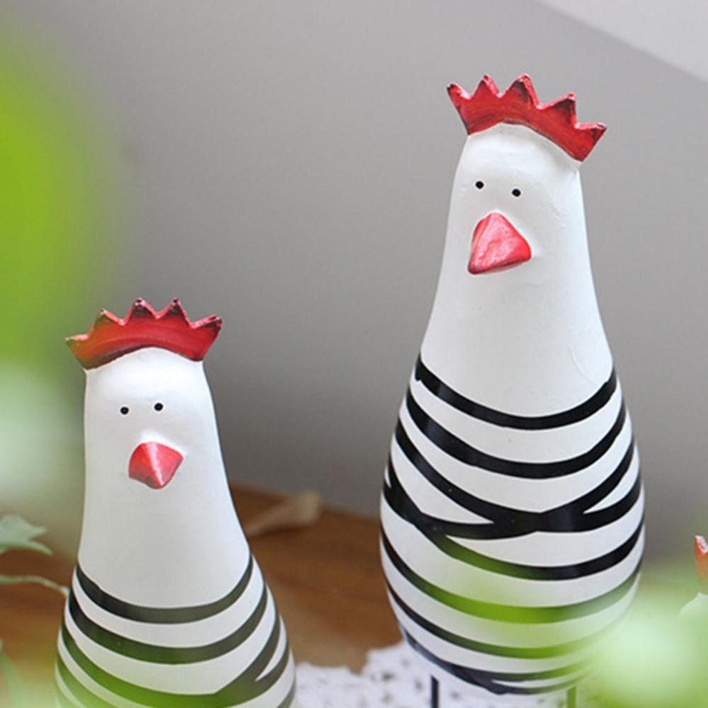 3Pcs/Set Eco-friendly Carving Painted Chicken Statue Stylish Cute Wooden Chicken Ornaments Chic Desktop Rooster Figurine Easter