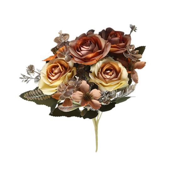 Faux Fern Leaves Artificial Rose Flowers Bouquet for Wedding Bridal, Fake Light Luxury Floral Arrangement Home Decoration And Photography Props,