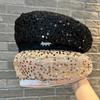 New Sequined Beret Children Spring and Autumn Versatile Show Face Small Painter Hat Show Face Small Big Head Circumference Newsboy Hat