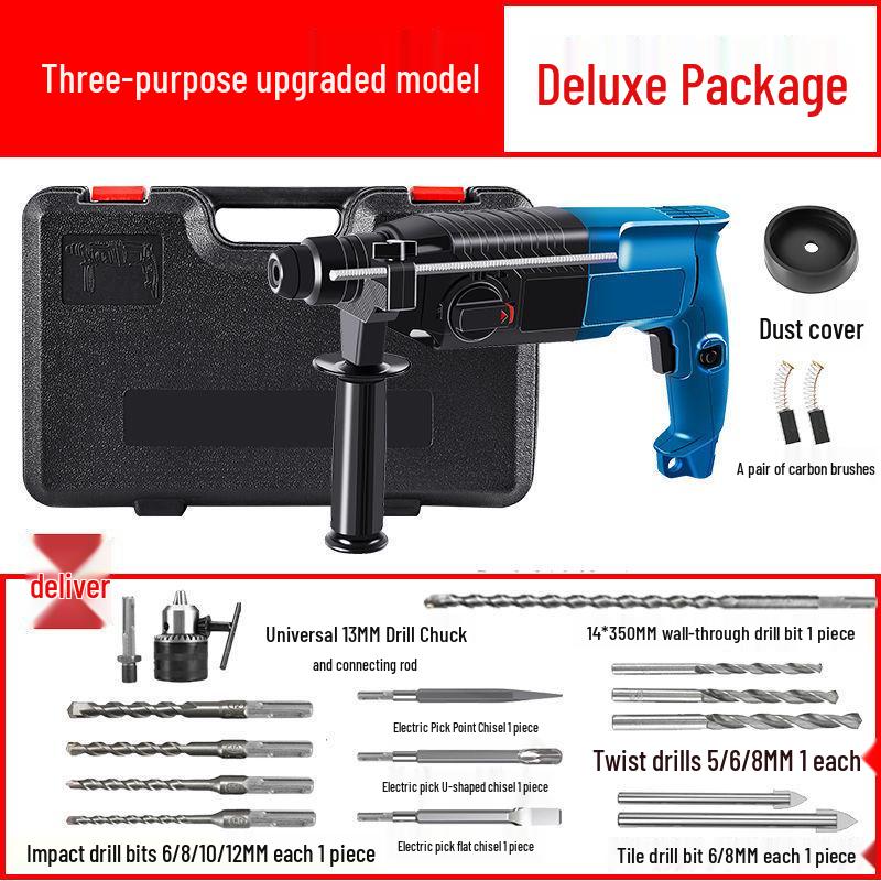 Multifunctional Lightweight High-Power Electric Hammer, Pick, and Drill for Household and Industrial Grade Concrete Impact.