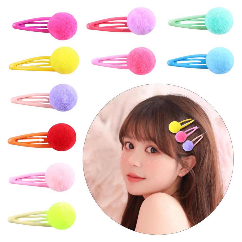 20 Stück Süßigkeiten Bunte Pompon Haarspangen Gefütterte Schnappspangen Kleine Süße Puffige Haarball-Haarspangen Fuzzy Pompoms Haarschmuck Kind