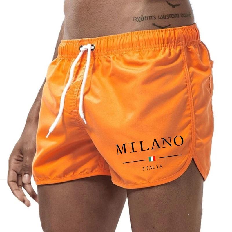 

2025 Summer Men s Beach Shorts Urban Print Beach Trunks Jogging Casual Pants Quick Drying Swimming Homme Surf Lightweight Shorts S оранжевый