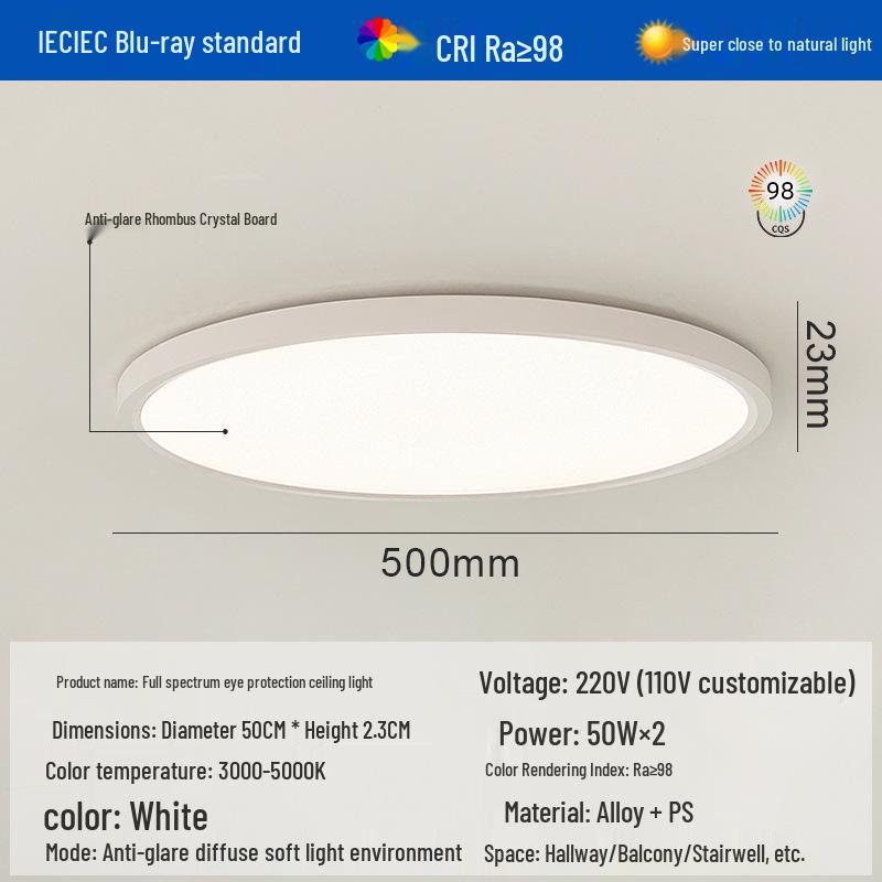 Ultra-Thin Full Spectrum Eye Protection Ceiling Light for Study, Bedroom, or Hallway