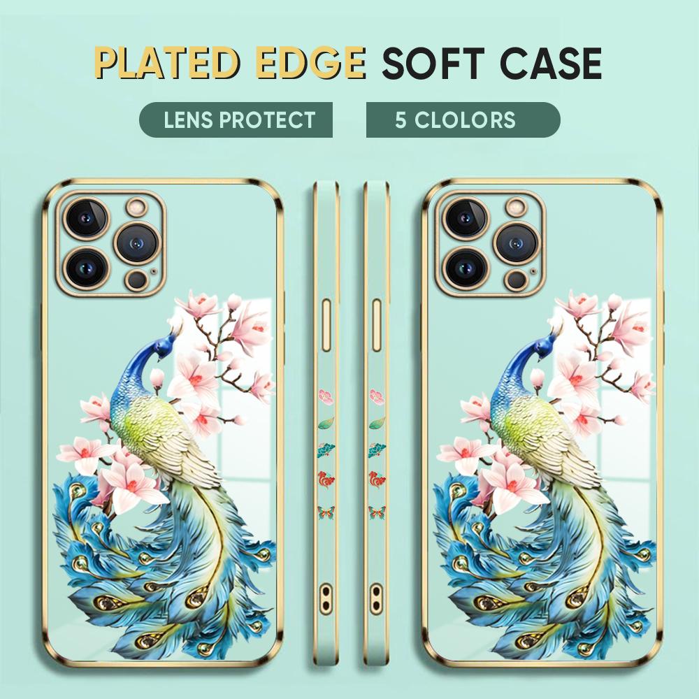 

Чехол для телефона с мультяшным павлиньим покрытием для iPhone 11 13 15 Samsung Galaxy A52 Xiaomi Redmi 12C Note 10 Pro Oneplus Мягкие чехлы для смартфонов Samsung A7 2018 ярко-зеленый