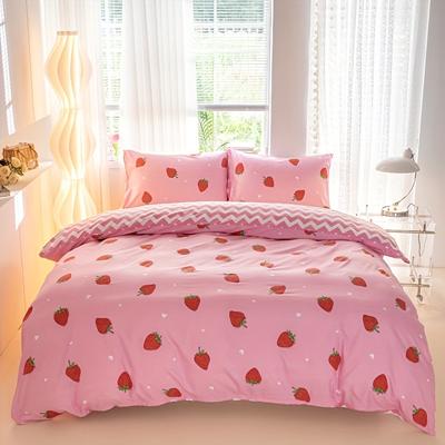 3PcsSet Small Strawberry Print Duvet Cover Set1 Duvet Cover 2 PillowcaseSoft And SkinFriendly Duvet Cover Bedding Set