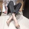 High heels women's outer wear spring and autumn pointed tip thin heel casual fashion single shoes transparent high heels