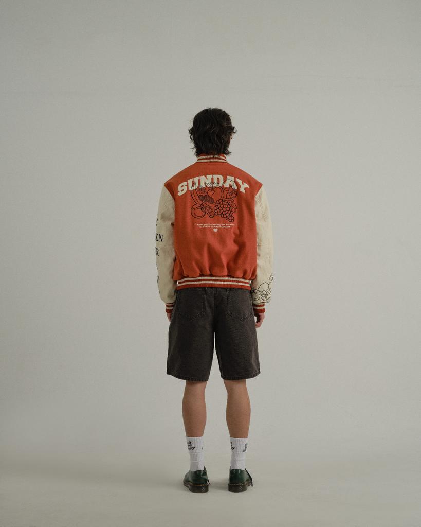 Sunday Fruit Market Golden Hour Varsity Jacket Orange