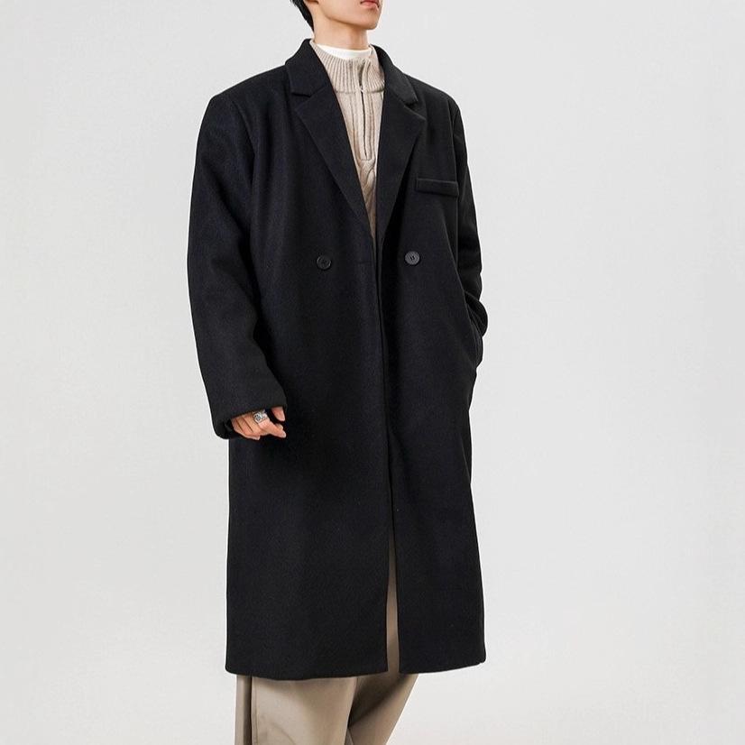 Hongkong-Stil Herren Mittellanger Winter Lockerer Trenchcoat - Koreanische Wolljacke