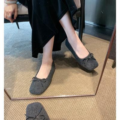 ~ Versatile Autumn and Winter Bow Woolen Plush Warm Shallow Mouth Ballet Single Shoes Women
