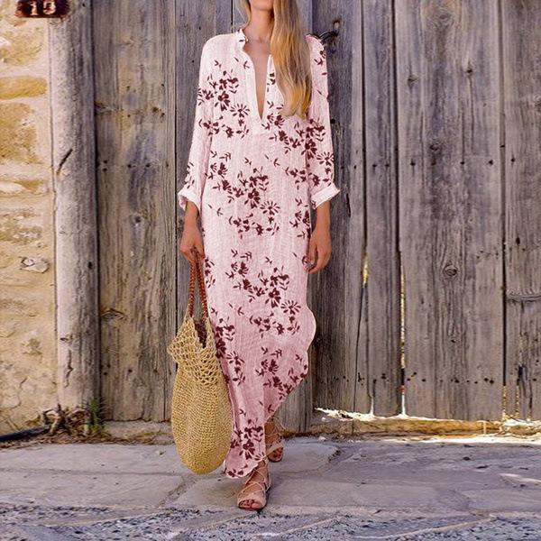 Wish collar irregular digital print dress a lot S розовый