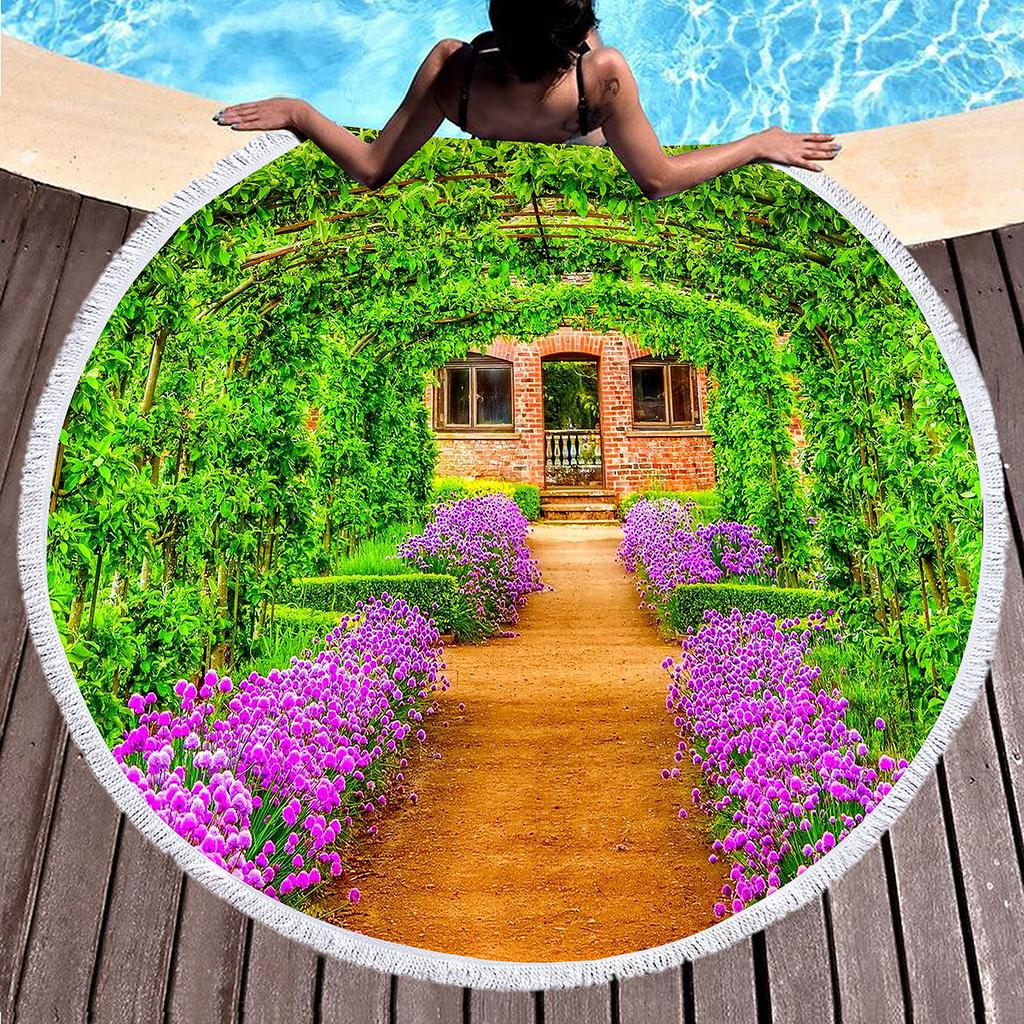 Beautiful Garden Floral Round Beach Towel, Microfiber Circle Beach Towels Quick Dry Beach Throw Blanket Sand Free Pool Towels
