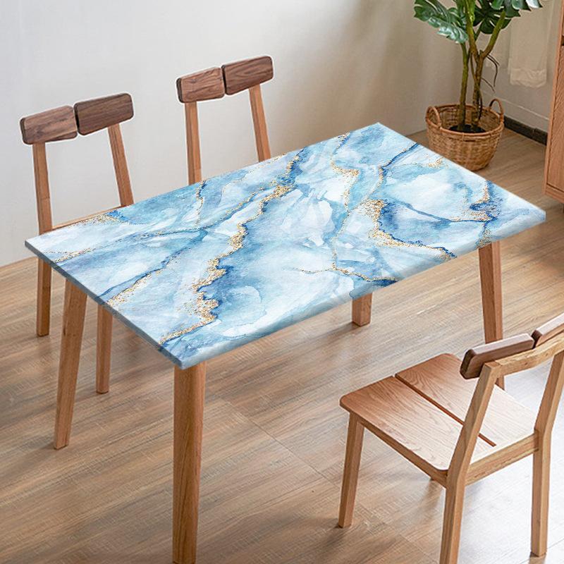 Black White Imitation Marble Texture Tablecloth Digital Printed Fabric Table Cover Restaurant Dining Table Edge
