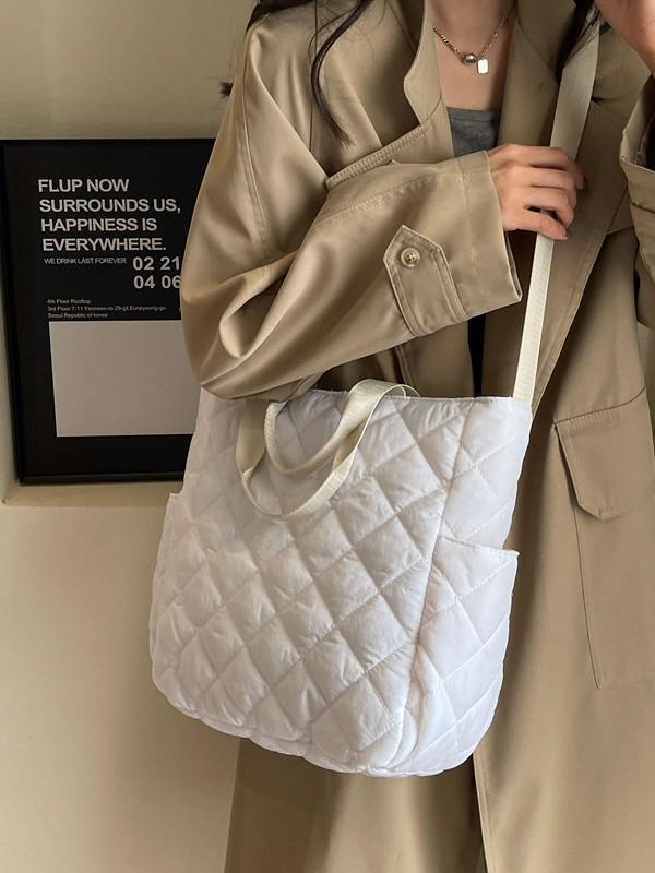 Large Capacity Quilted Tote Bag - Korean Style Versatile Cotton Coat Bag, High-End Fashion Shoulder & Crossbody Bag for Autumn and Winter