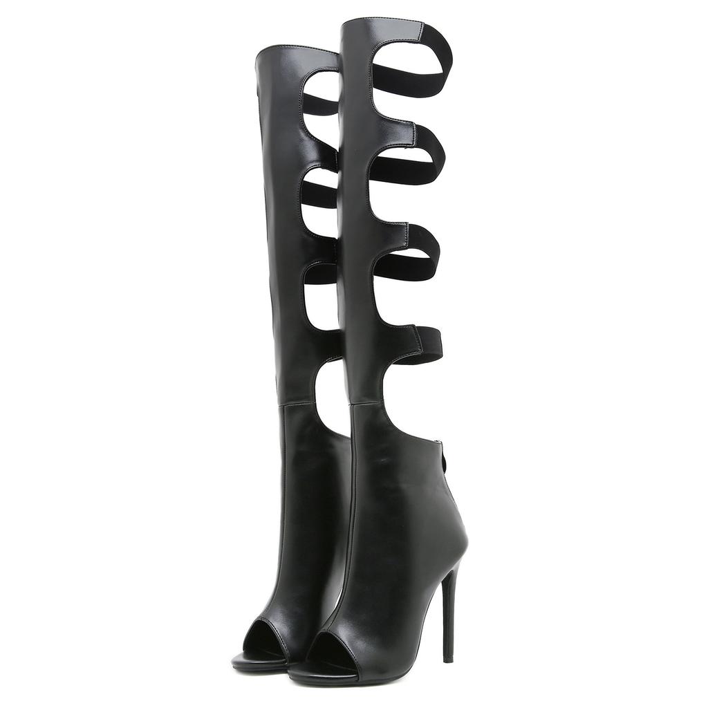 Eilyken Designer Narrow Band Peep Toe Zipper Women Boots Sandals Sexy Thin High Heels Shoes Fashion Thigh Long Booties