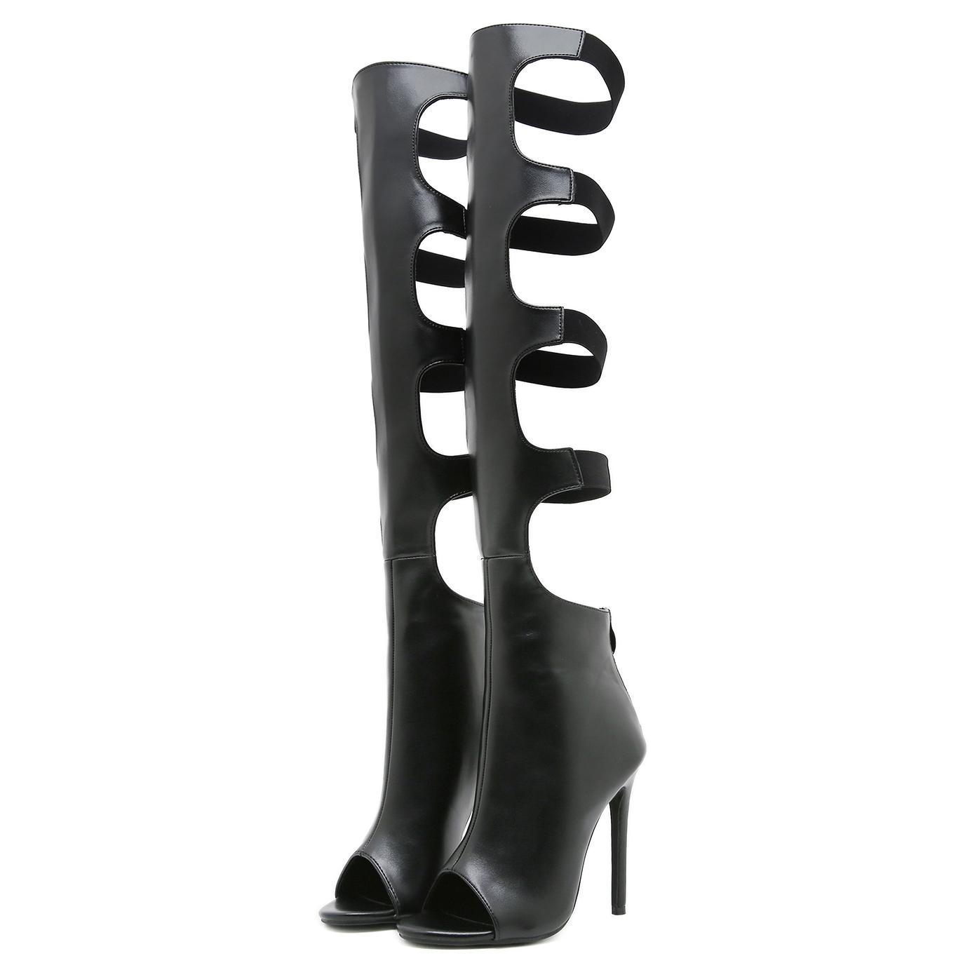 

Eilyken Дизайнерские Узкие Ремешки Пикантные Ботильоны с Открытым Носком и Молнией на Тонком Высоком Каблуке Модные Высокие Ботфорты до Бедра 42 чёрный