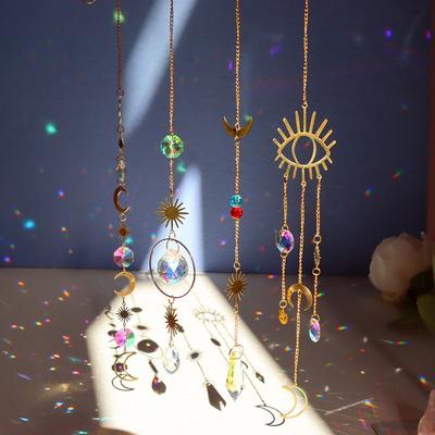 Wind Chime Crystal Diamond Light Catcher Hanging Ornaments Prisms Round Frame Pendant Jewelry Curtains Lighting Ball Home Decor