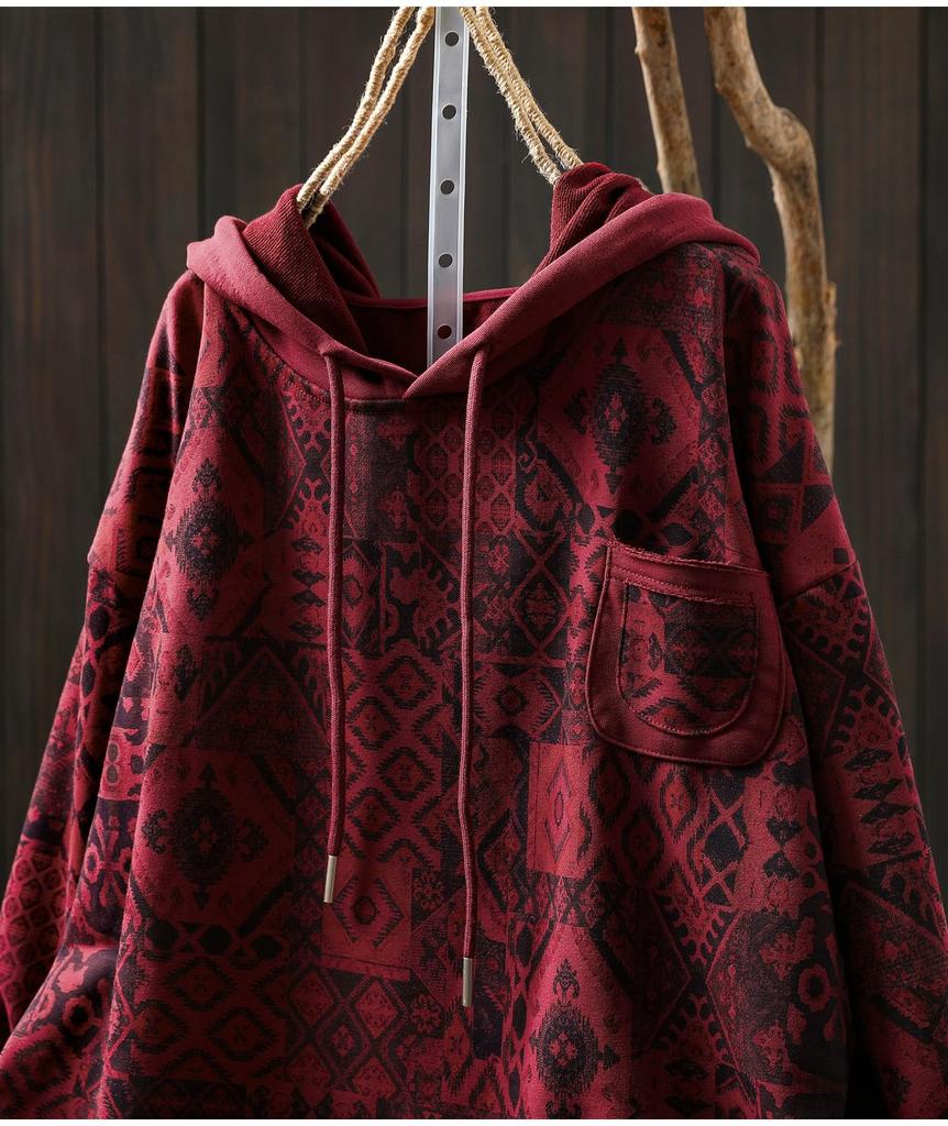 Hanorac Casual Loose cu Mânecă Lungă și Imprimeu Retro pentru Femei - Toamnă