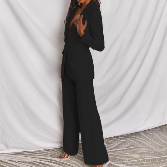 Damen 2-teilige Blazer-Outfits Business Casual Ein-Knopf-Blazerjacke Weitbeinige Elegante Hosen Set Professionelle Arbeits-Büro-Sets