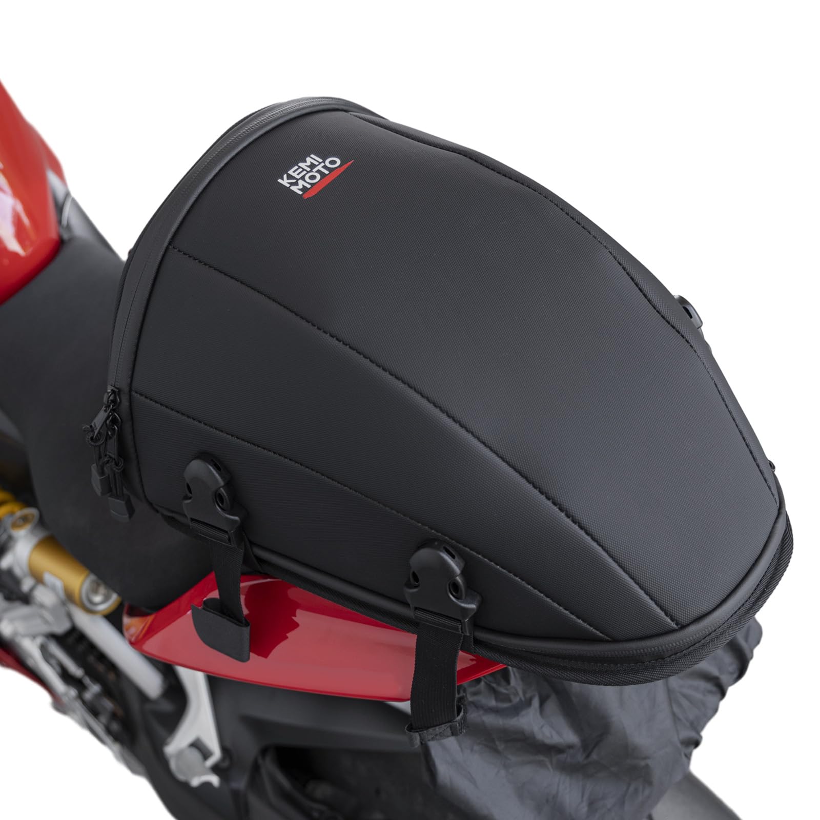 

KEMIMOTO Motorcycle Seat Bag with Expandable Capacity Seat Cowl Style Leather with Rain Durable and Ideal for Supersport 250 (10.5-12.5L Capacity),