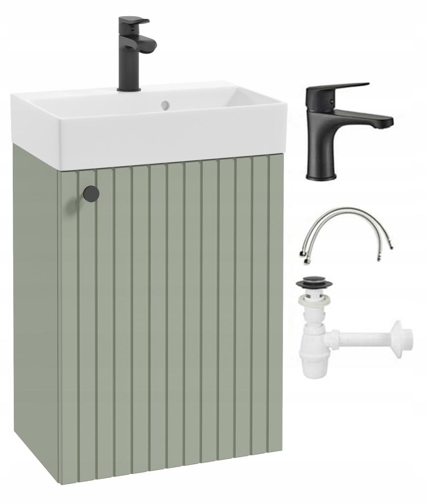 Wall-Mounted Bathroom Cabinet With Sink, Eucalyptus, Faucet And Handle, Kiara