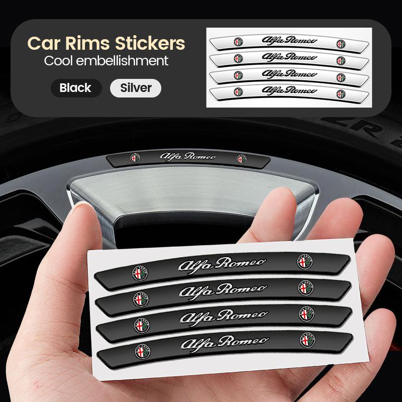 WTOM1 4pcs Aluminum Car Badges Wheels Rims Stickers Auto Decoration For Alfa Romeo Giulia Giulietta 159 156 MITO Stelvio 147 Sportiva