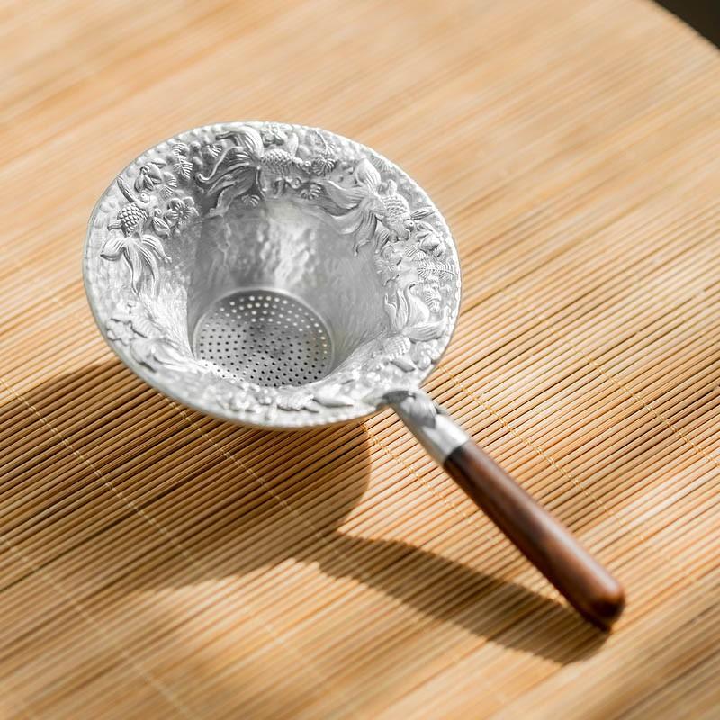 

Чайное ситечко ручной работы из кованого чистого олова с деревянной ручкой и сеткой-фильтром, аксессуары для чая Кунг-фу A