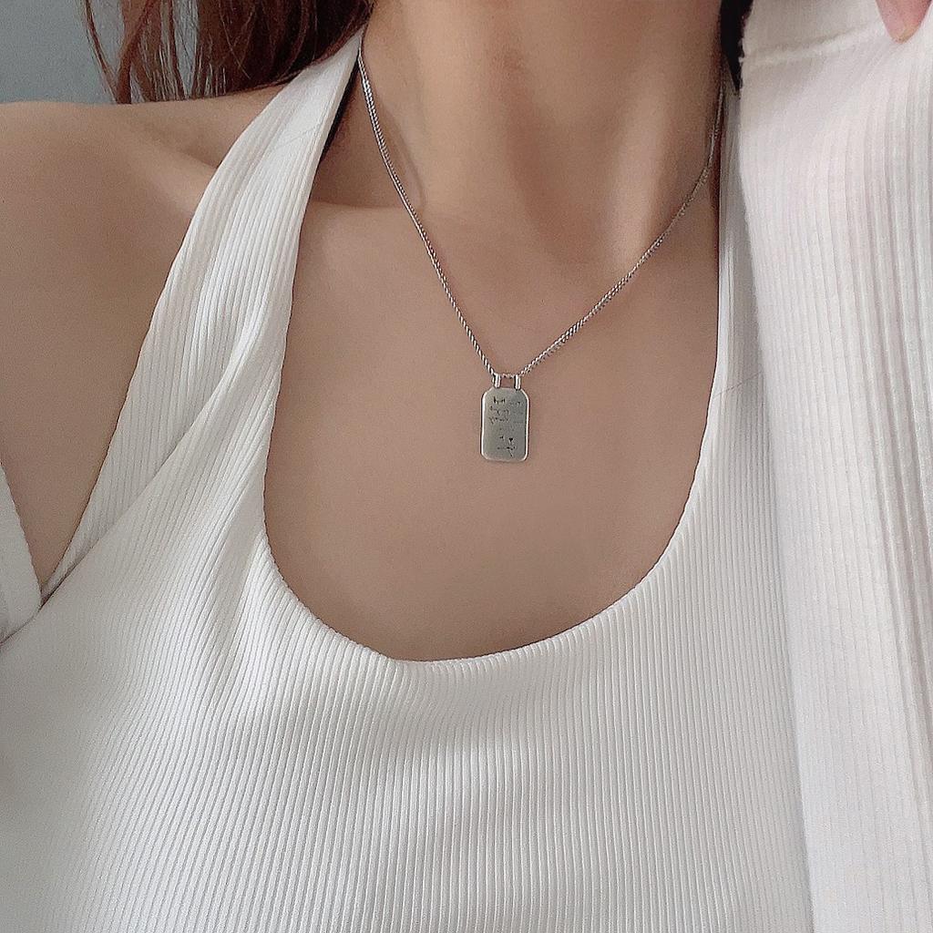 Wind English Rectangular Brand Necklace Women'S Retro Craftsmanship Thai Silver Niche Design Simple Neck Chain