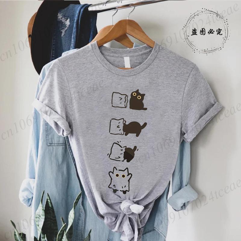 Boo Black Cat Print Women Tshirt Fashion Summer Tee Clothing Short Sleeve Harajuku Streetwear Casual Shirt Halloween Tee Tops