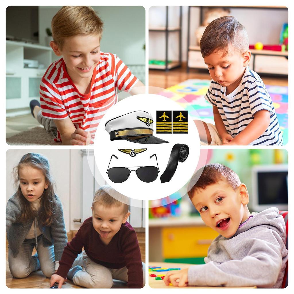 Costume Accessories for Kids Airline Pilot Captain Costume Dress up Accessory Role Play Uniform Part Adults Kids Wear Hat Tie