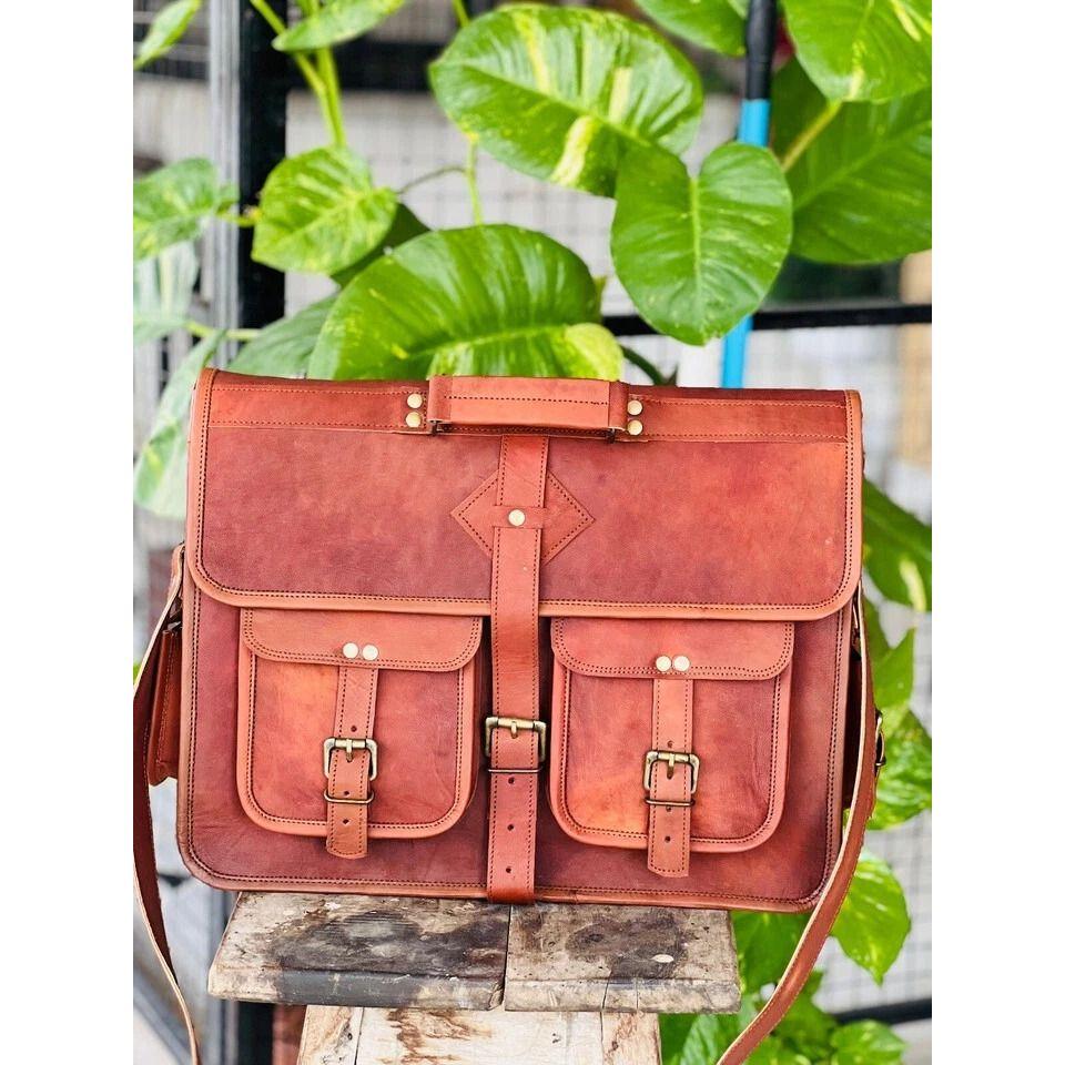 

Мужской портфель ручной работы из натуральной кожи, винтажный портфель для ноутбука, сумка-портфель 18 x 14 x 6 in