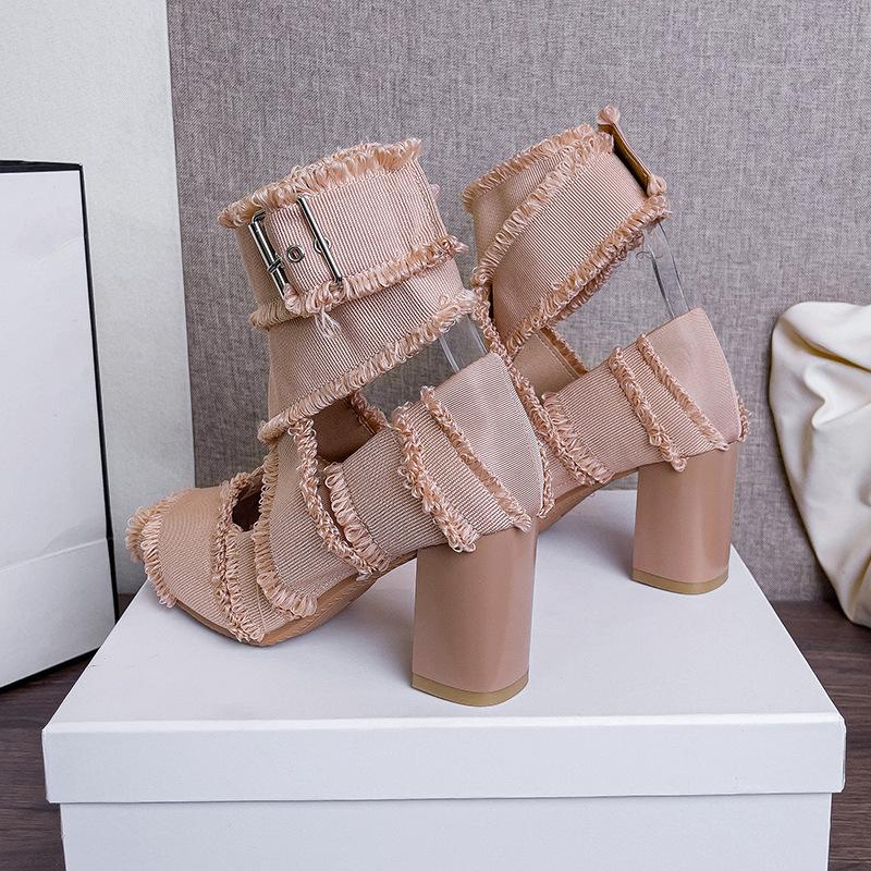 Fashion Vintage Square toe Satin Tassel Mary Janes Women Pumps Fashion Metal Buckle Ankle Strap Thick High heels Comfort Ballet Shoes